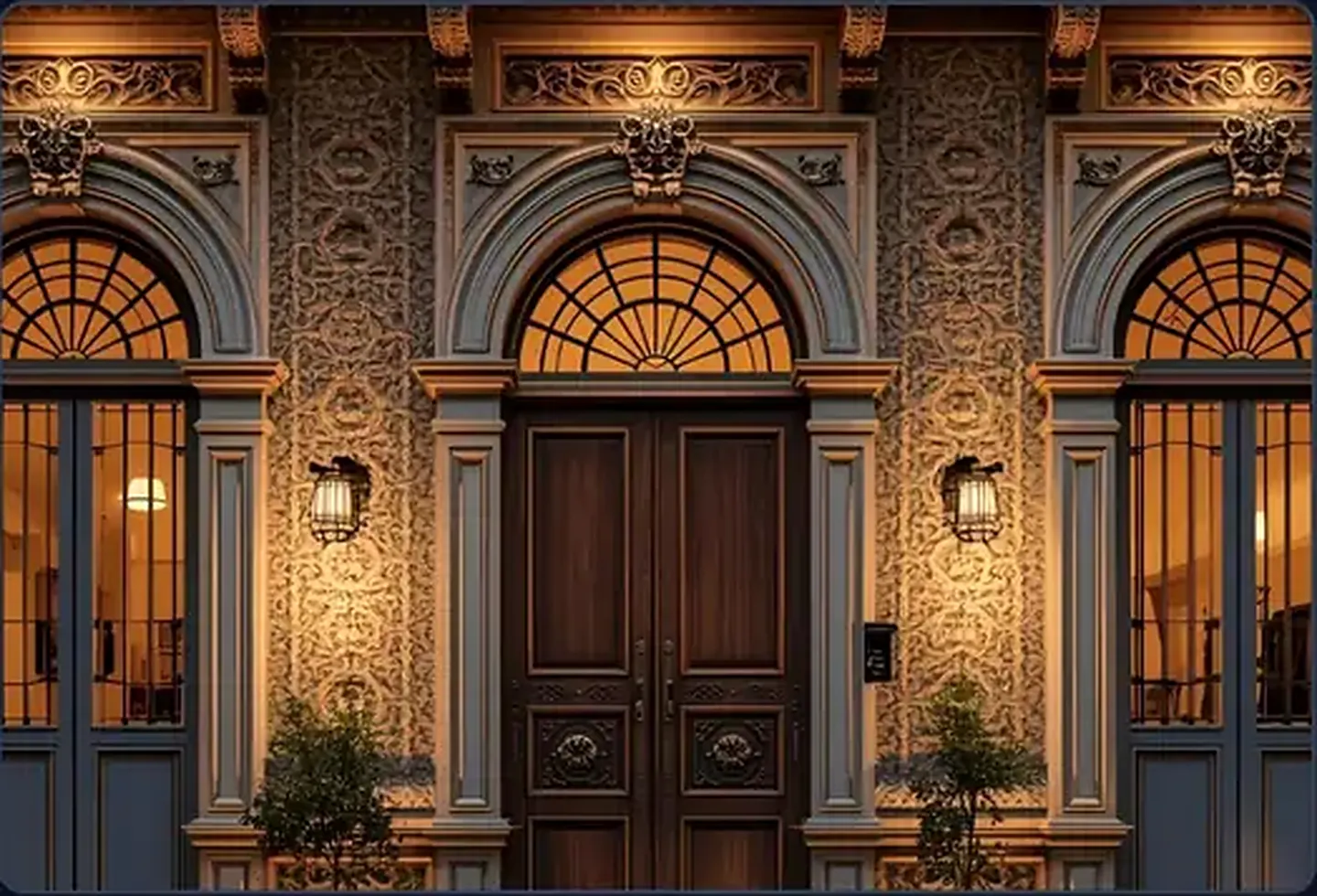 Restored ornate entrance of a heritage property